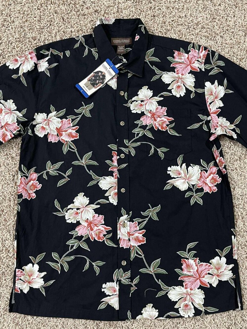 Cooke Street Men’s Aloha Hawaiian Woven Button Shirt Black, Size Large (New)